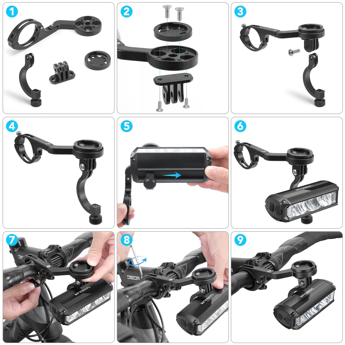 NEWBOLER Bike Lights for Night Riding - Bike Light with Bicycle Computer Mount, 3000 Lumen Bright Bike Headlight, 4000mAh Rechargeable Battery, IPX 5 Waterproof Bike Front Light