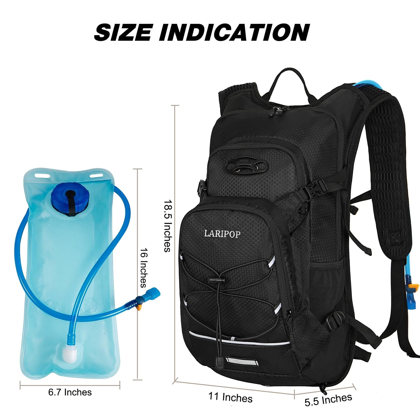LARIPOP Hydration Backpack 18L with Water Bladder 2L Hiking Water Backpack Women Men Lightweight Hydration Pack Breathable Reflective Daypack with Storage for Cycling, Hiking, Biking, Running