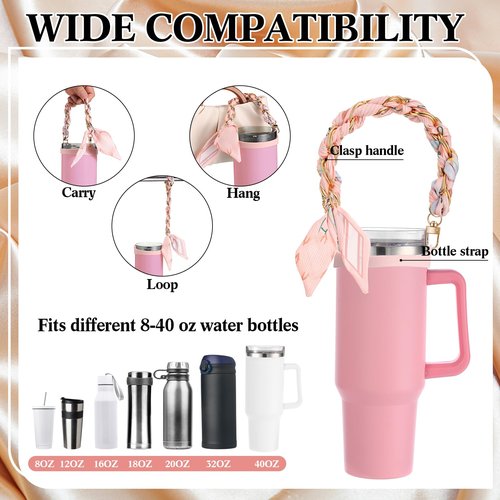 Silicone Water Bottle Handle Holder with Strap Compatible with Stanley Cup Accessories Charm Cool Sling Water Bottle Carrier Holde Fits Most 8-40 oz Tumbler Graduation Gift for Woman(Striped Pink)