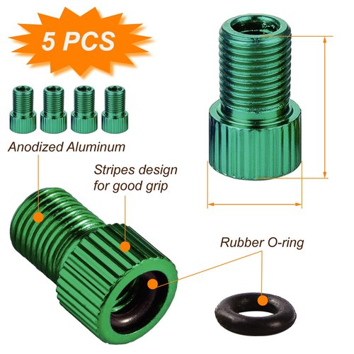 VANSIHO Aluminum Presta to Schrader Converter Car Valve Adapter Bicycle Bike Tube Pump Air Compressor Tools 5pcs (Green)