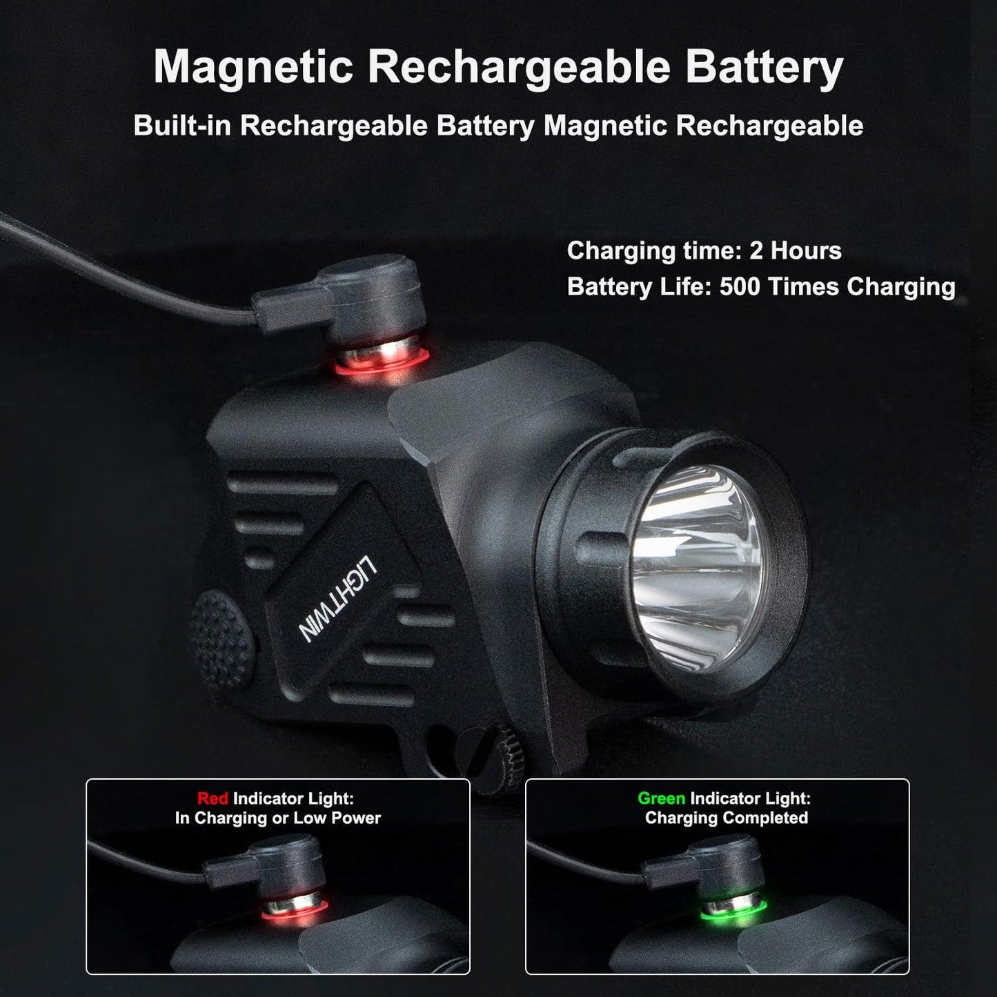 1200 Lumens Pistol Light Compact Weaponlight with Magnetic Charging Cable for Picatinny, Tactical Gun LED Flashlight with Strobe Function for Handgun Rifles, Glock