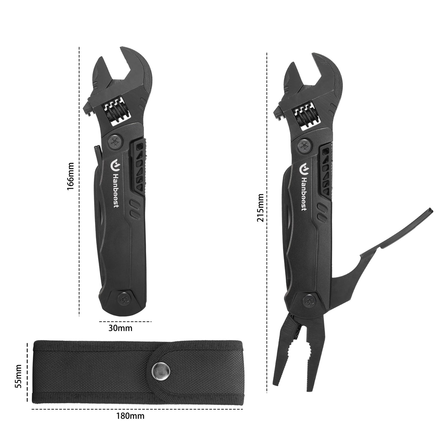 Hanboost Multitool Wrench 19 In 1 Multipurpose Camping Gear Pocket Size Adjustable Wrench with Pliers, Wire Cutter, Cutting Saw, Bottle Opener for Maintenance, Camping and DIY,Gift for Him