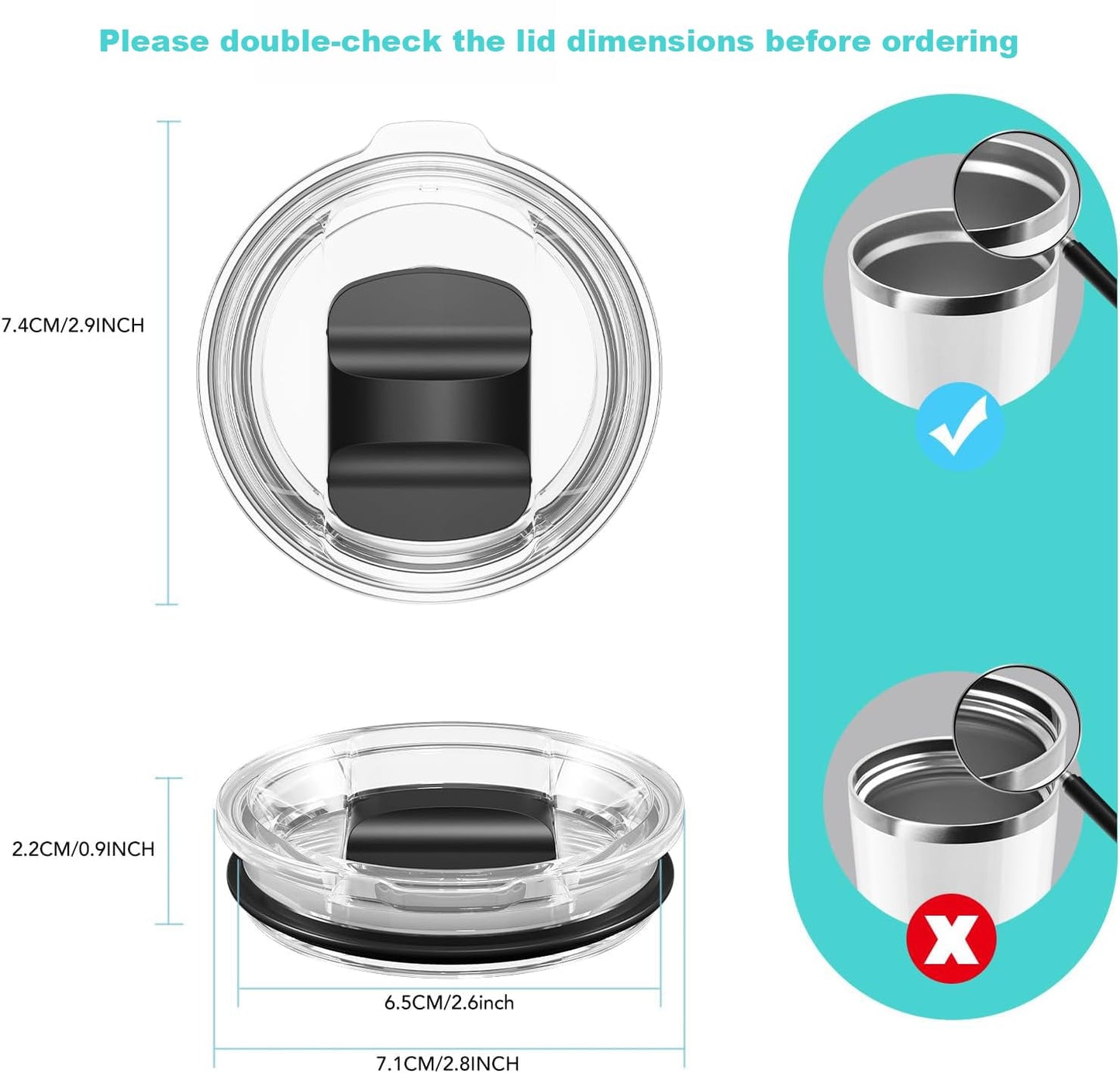 10 oz Wine Tumbler Lid for Yeti, Replacement Lids Compatible for YETI 6 oz Espresso Mugs and 8 oz Stackable Cup, Travel Spill Proof Cup Lids Covers with Magnetic Slider Switch, BPA Free