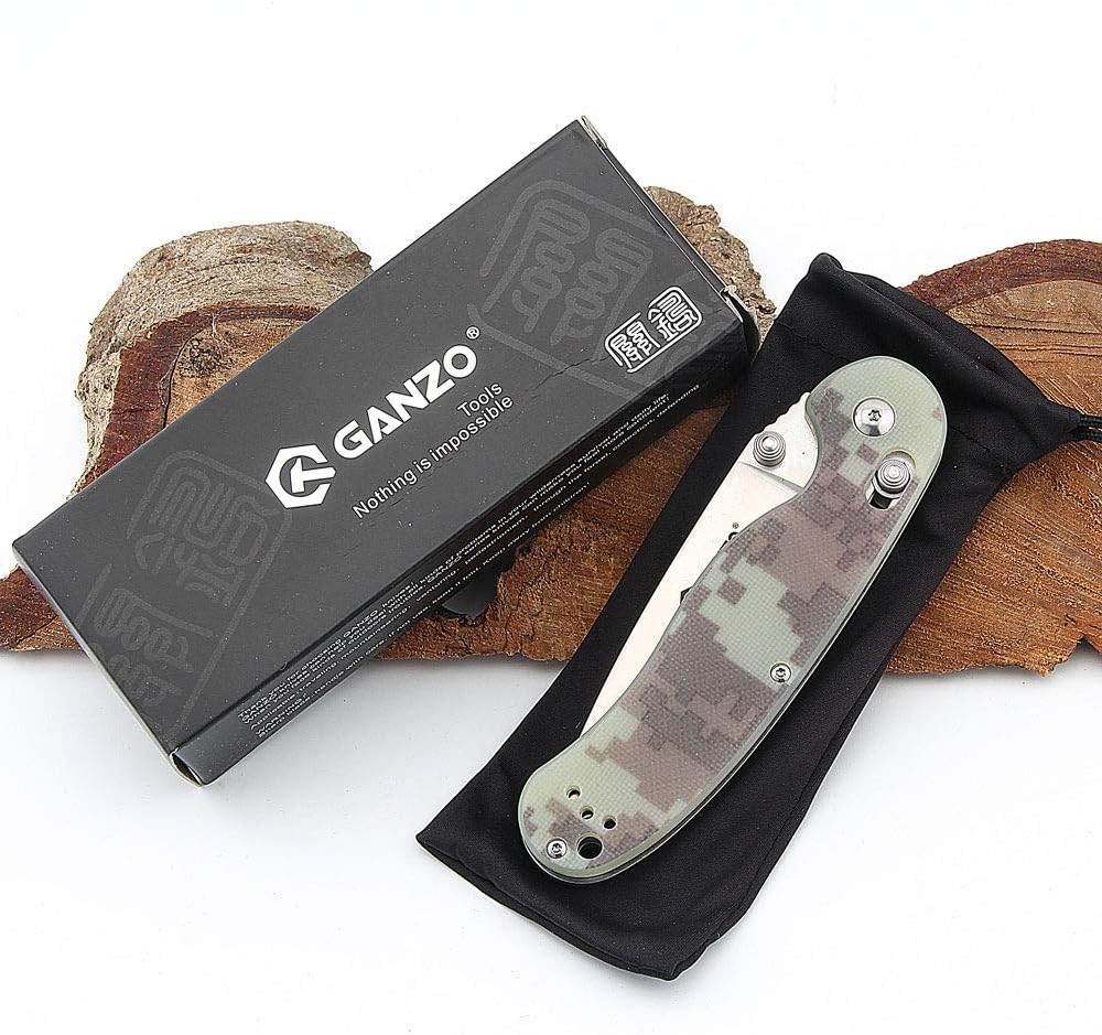 Ganzo G727M-CA Folding Pocket Knife 440C Stinless Steel Blade G10 Handle Camping Hunting Fishing Camping Outdoor EDC Knife (Camouflage)