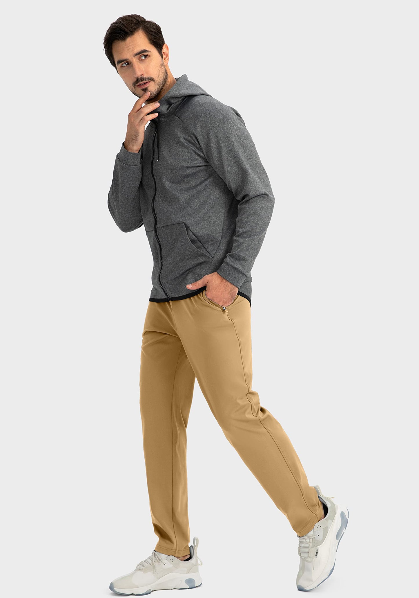 G Gradual Men's Sweatpants with Zipper Pockets Tapered Joggers for Men Athletic Pants for Workout, Jogging, Running (Dark Khaki, 3X-Large)