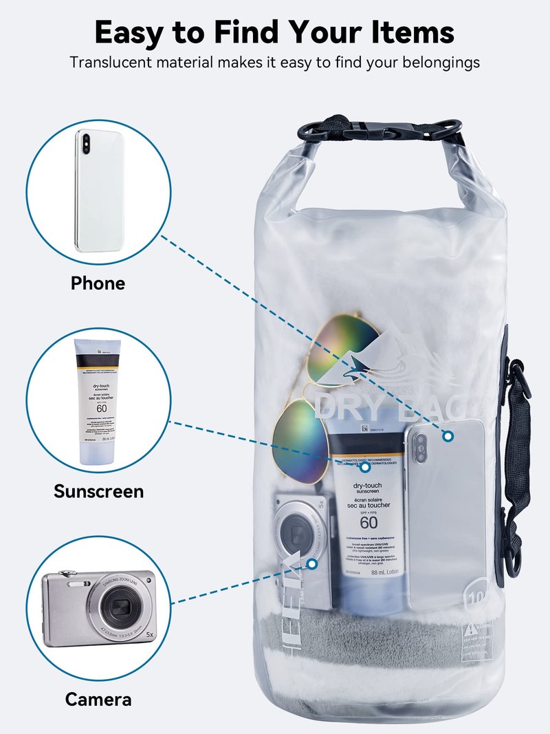 HEETA Dry Bag Waterproof for Women Men, Roll Top Lightweight Dry Storage Bag Backpack with Phone Case for Travel Swimming Boating Kayaking Paddle Board Camping Beach Accessories (White, 30L)