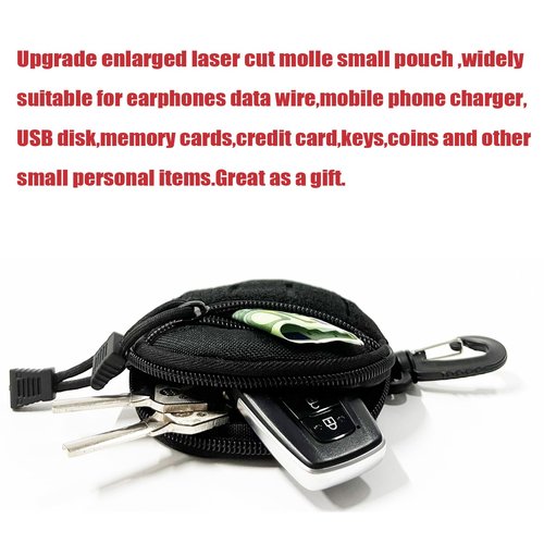 1000D Laser Cut Molle Pouch EDC Pouch Tactical Round Zipper Bag Case Coin Pouches Coin Purse Keychain Little Change Wallet Wireless Headset Pack Gadget Bag (Black)