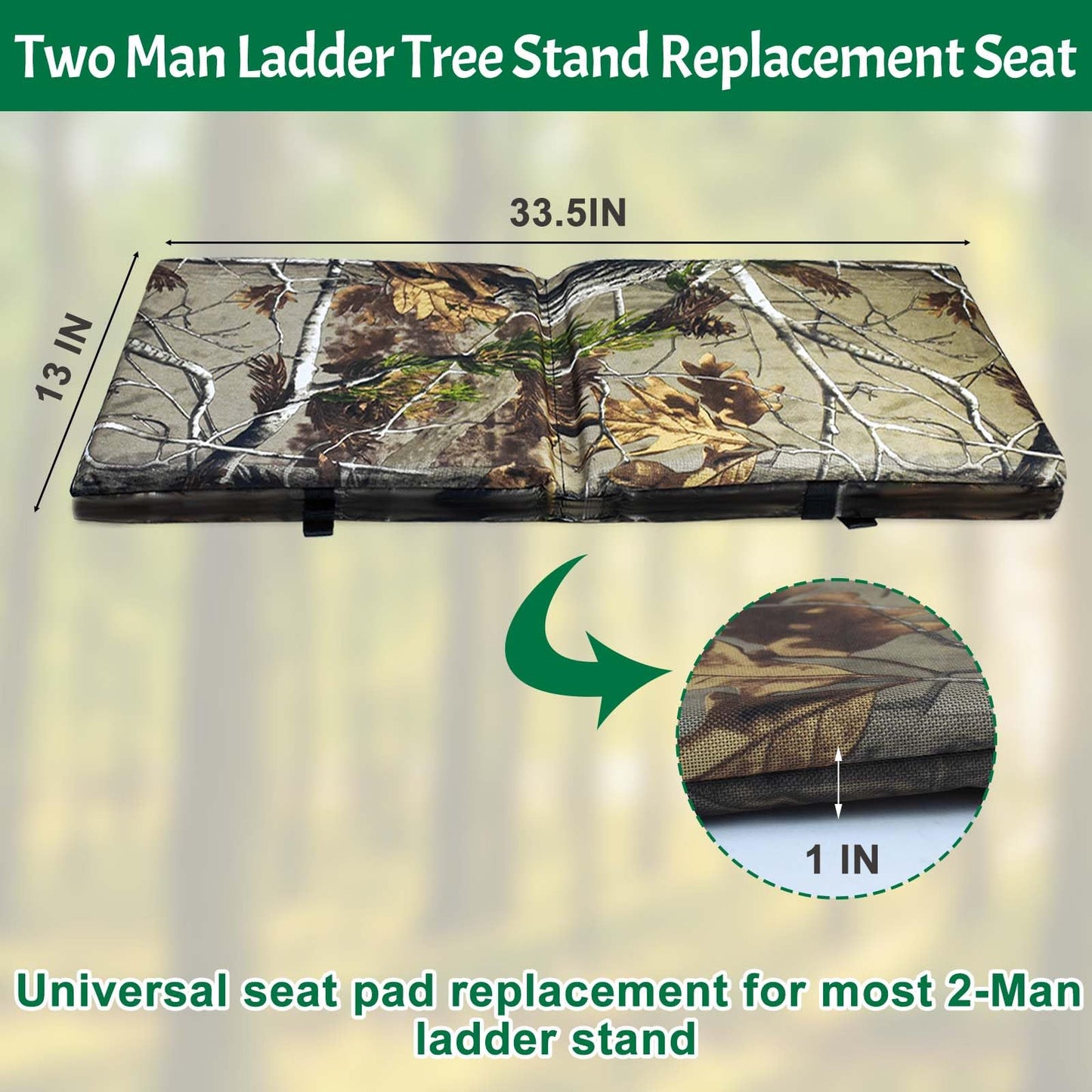 Foldable Two Man Tree Stand Replacement Seat 33.5''×13'' Tree Stand Seat Cushion Portable Double Treestand Seat Pad Waterproof Ladder Stand Seat Cushion for Deer Hunting Camping Outdoor Activities