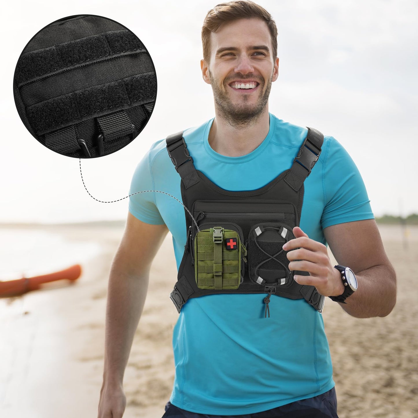 LarKoo Sports Chest Bag & Vest Holster for Men & Women - EDC Pouch Bag Fits Most Pistols, Adjustable IFAK Travel Chest Pack for Running, Hiking, Workouts... (Black)