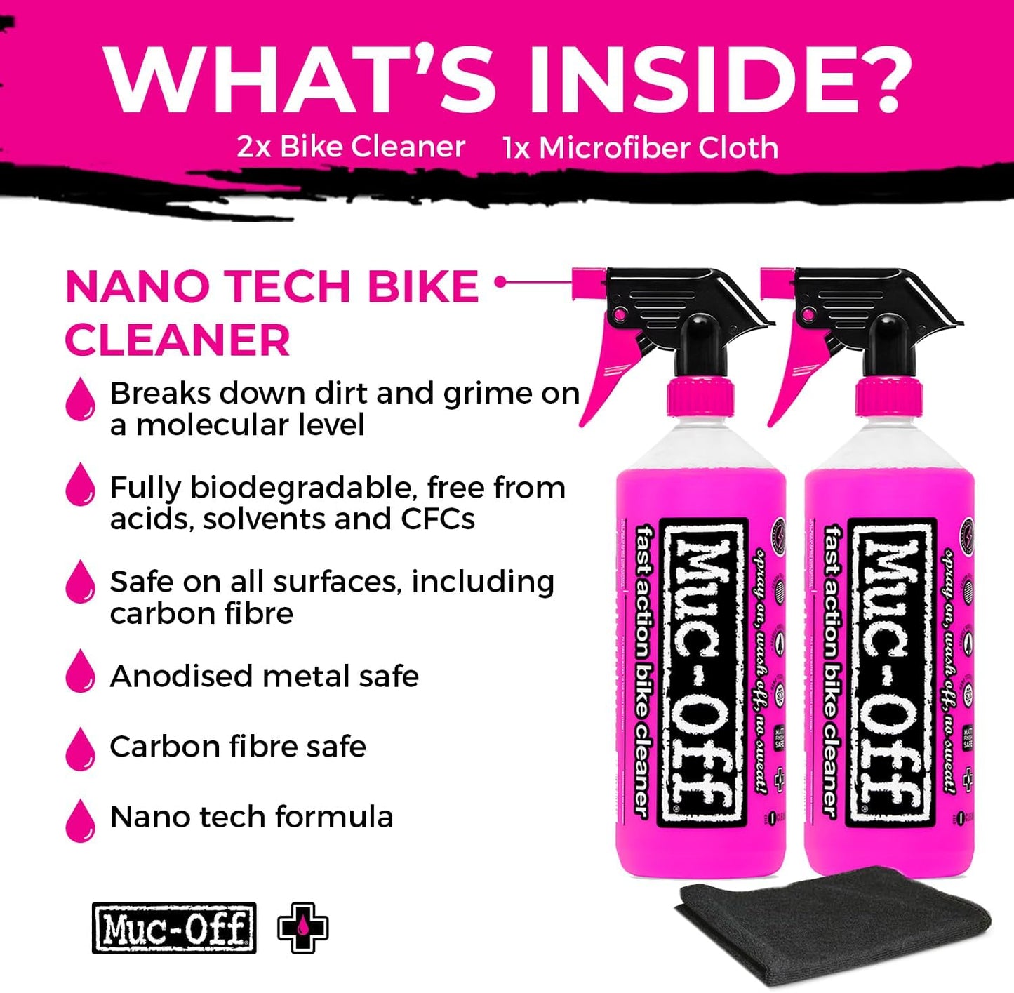 Muc-Off Nano Tech Bike Cleaner 1L | Biodegradable Formula, Safe on Carbon Fibre and All Surfaces | Breaks Down Dirt on a Molecular Level