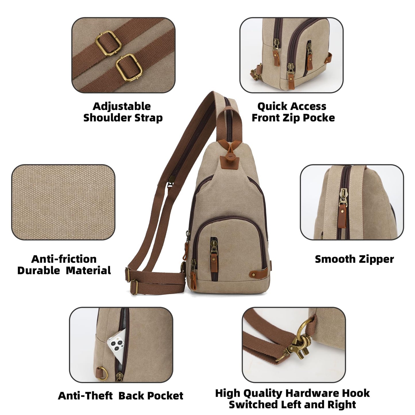 KL928 Canvas Sling Bag Crossbody Backpack Shoulder Casual Rucksack for Men Women