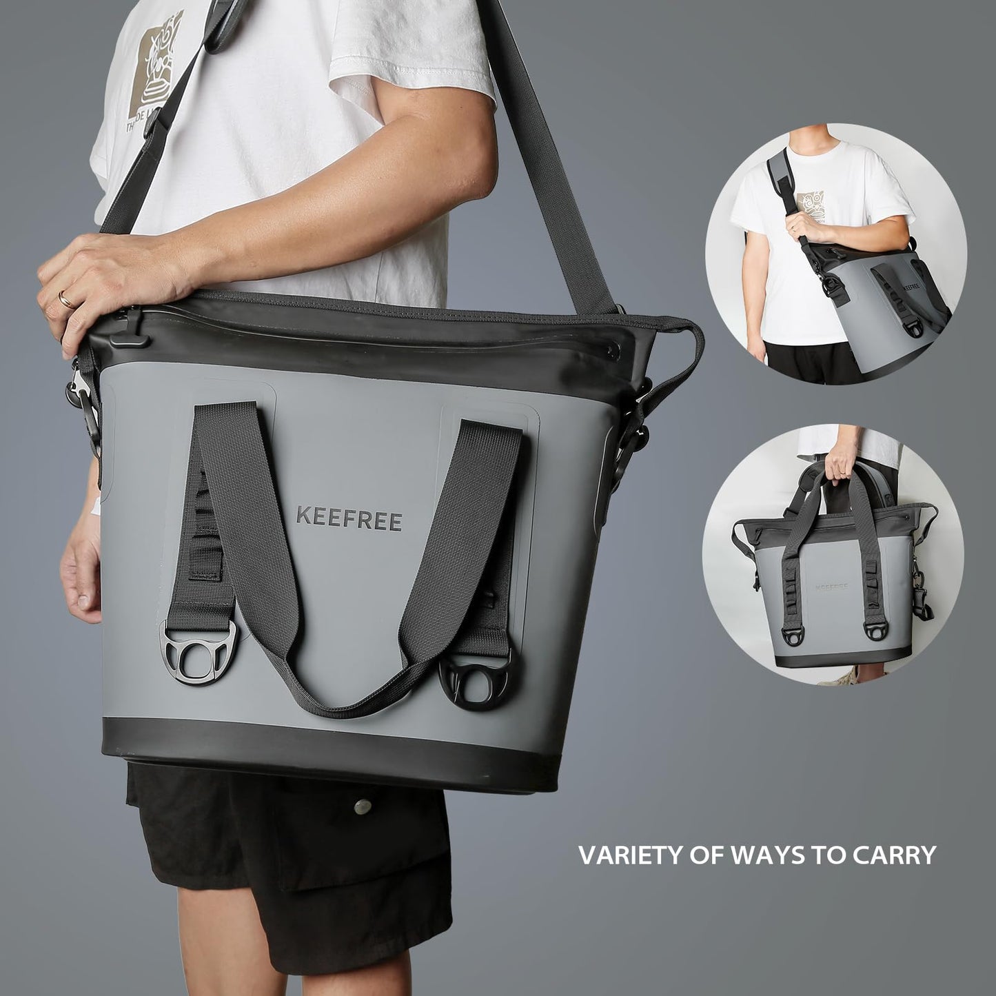 KEEFREE Tote Cooler 20 Can Insulated Soft Cooler Bag Waterproof Handbag Shoulder Bag for Lunch Drink Beverage Picnic BBQ Beach Hiking Fishing Camping Travel (Grey)