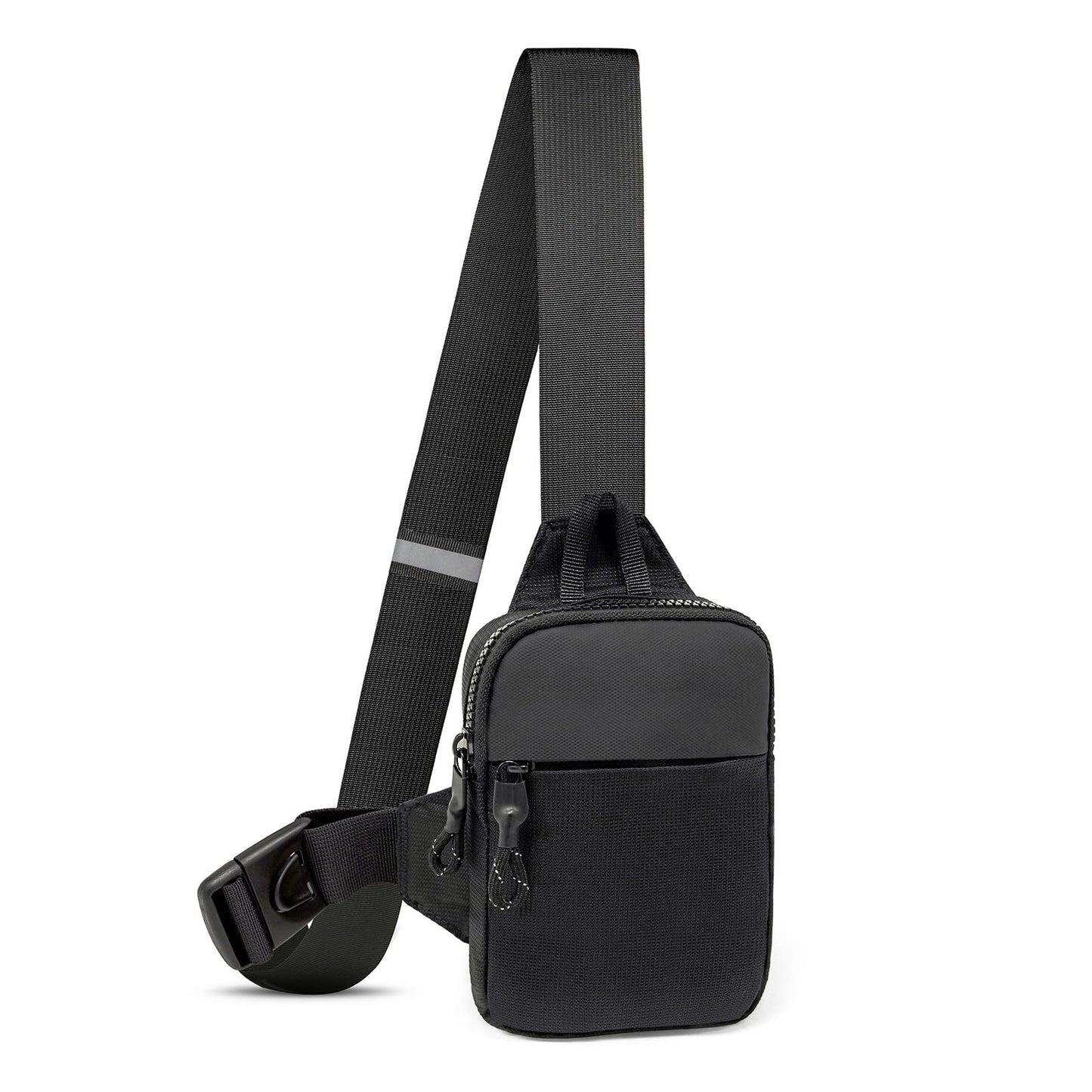 LKEX Mini Sling Bag - Men's & Women's Crossbody Fanny Pack - Casual Personal Pocket Backpack - Phone & Chest Bag (Black, Mini (L*W*H=13*3*19cm))