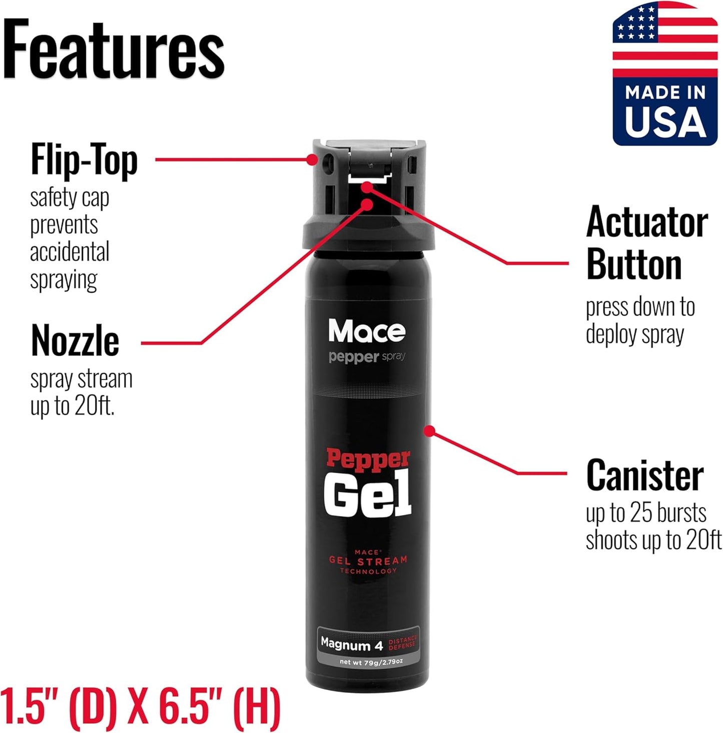 Mace Magnum 3, Magnum 4, or Magnum 9 Pepper Gel Spray, Up to 25 Feet Range, No Wind Blowback, Pepper Spray Gel for Women & Men