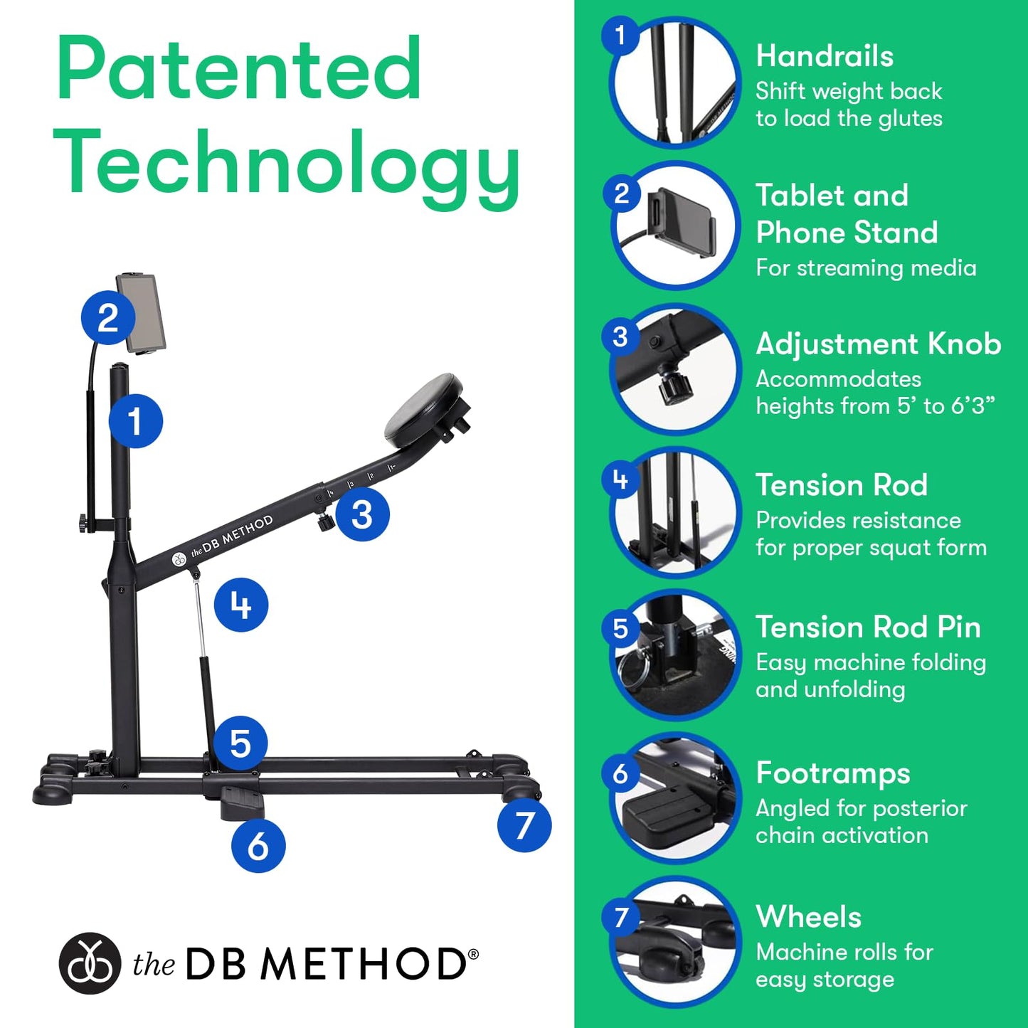 The DB Method Squat Machine with Phone Mount, Workout Equipment for Home Gym, Exercise Leg and Glutes, Low Impact Lower Body Fitness Workouts, Training for Total-Body, Easy Setup, Foldable for Storage