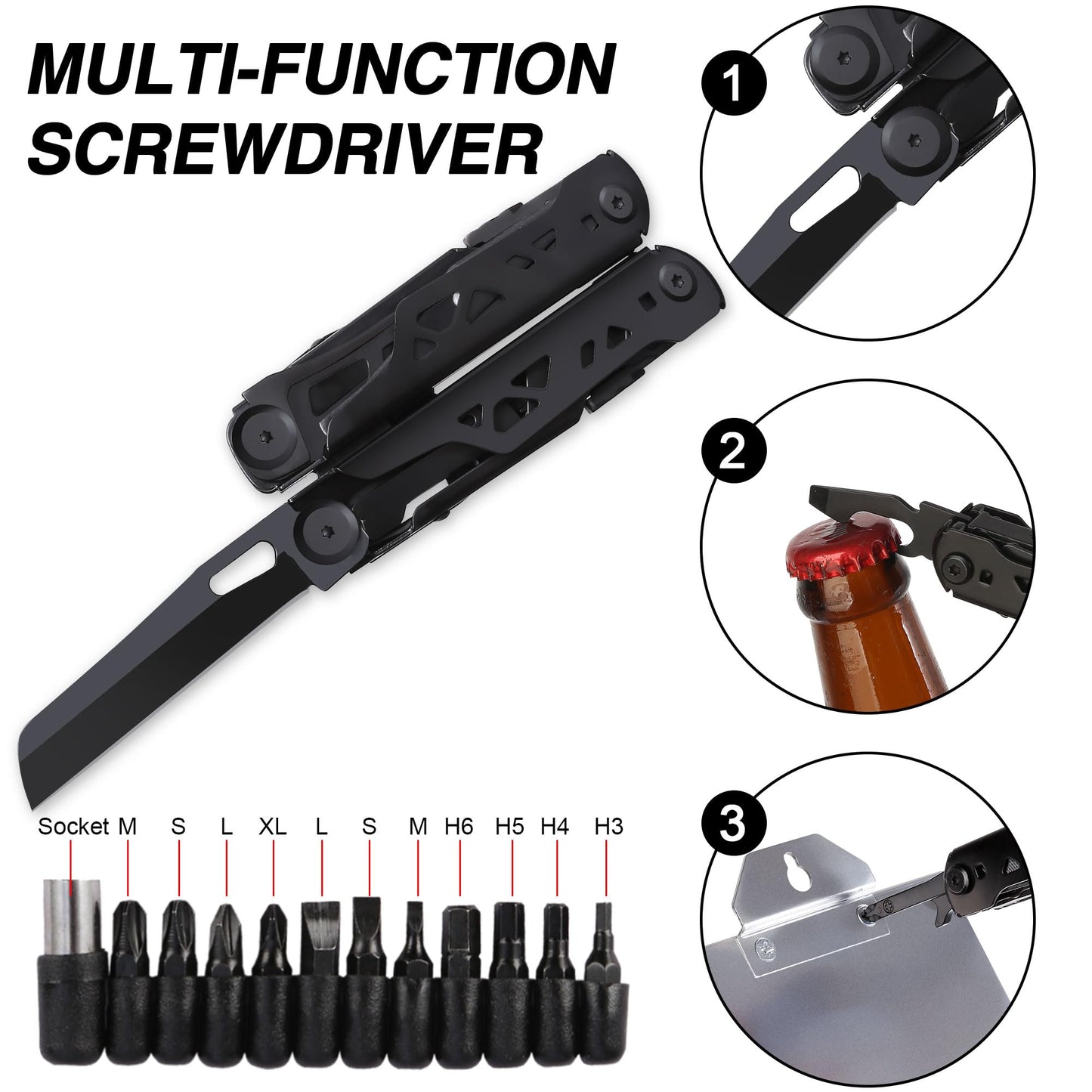 28-in-1 Multitool Pliers, Stainless Steel Multi Tool with Pocket Clip, Self-Locking, Replaceable Wire Cutters, and Precision Screwdriver, Foldable EDC Multi-Tool for Outdoor, Repair, Camping, Hiking