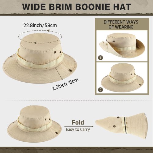 Xtinmee 20 Pcs Boonie Hat Bulk Wide Brim Bucket Hat Safari Hats Outdoor Sun Hats for Hiking Camping with Adjustable Strap(Khaki)