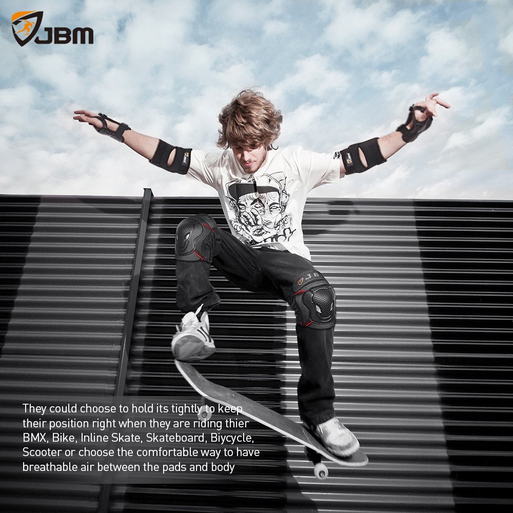 JBM Teenager Adult Bike Knee Pads and Elbow Pads with Wrist Guards Protective Gear Set for Biking, Riding, Cycling and Multi Sports Safety Scooter, Skateboard, Bicycle