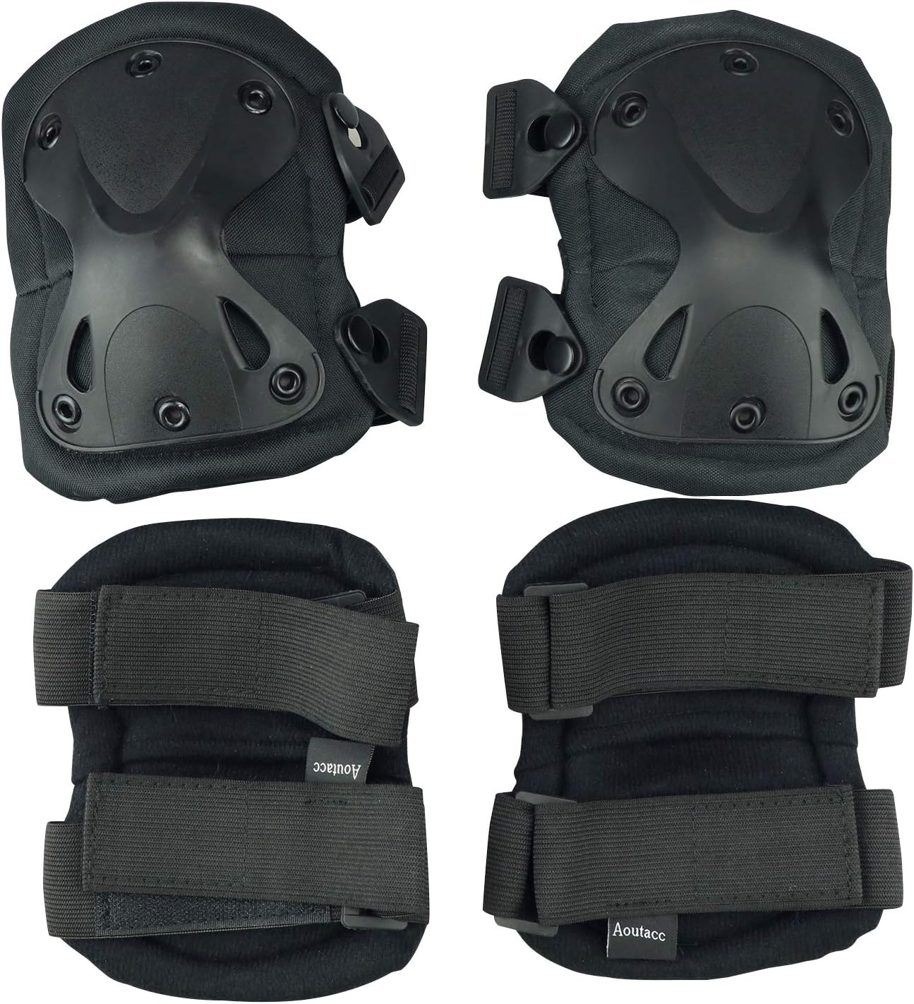 AOUTACC Tactical Combat Knee & Elbow Protective Pads Set for Outdoor CS Paintball Game Cycling Safety Skateboarding Gear Skates Knee Protection Guard Pads