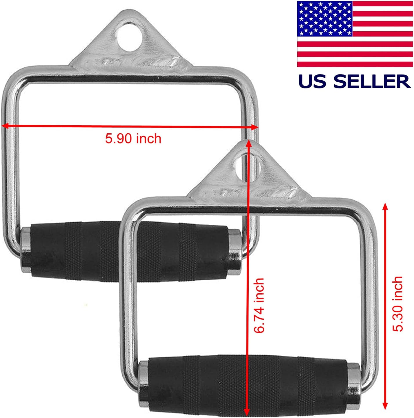 FITNESS MANIAC Heavy Duty Steel Grip Stirrup Cable Metal Silver D Handle Home Gym Crossover Cable Attachments Machine Bar Workout Training