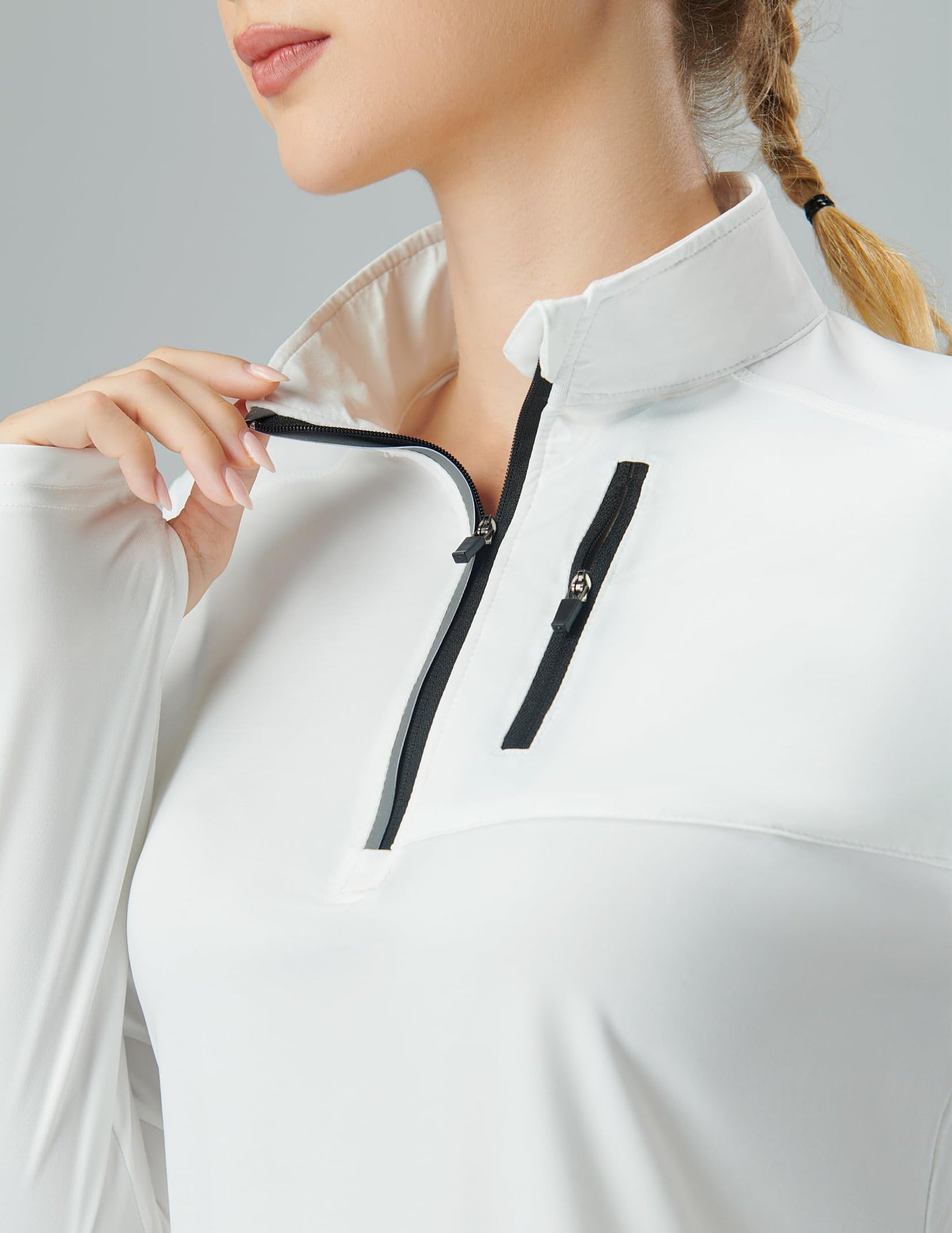 3 Pack: Women's Quick Dry Long Sleeve Quarter Zip Pullover Workout Shirts with Thumb Holes and Pocket (Set 2, Large)