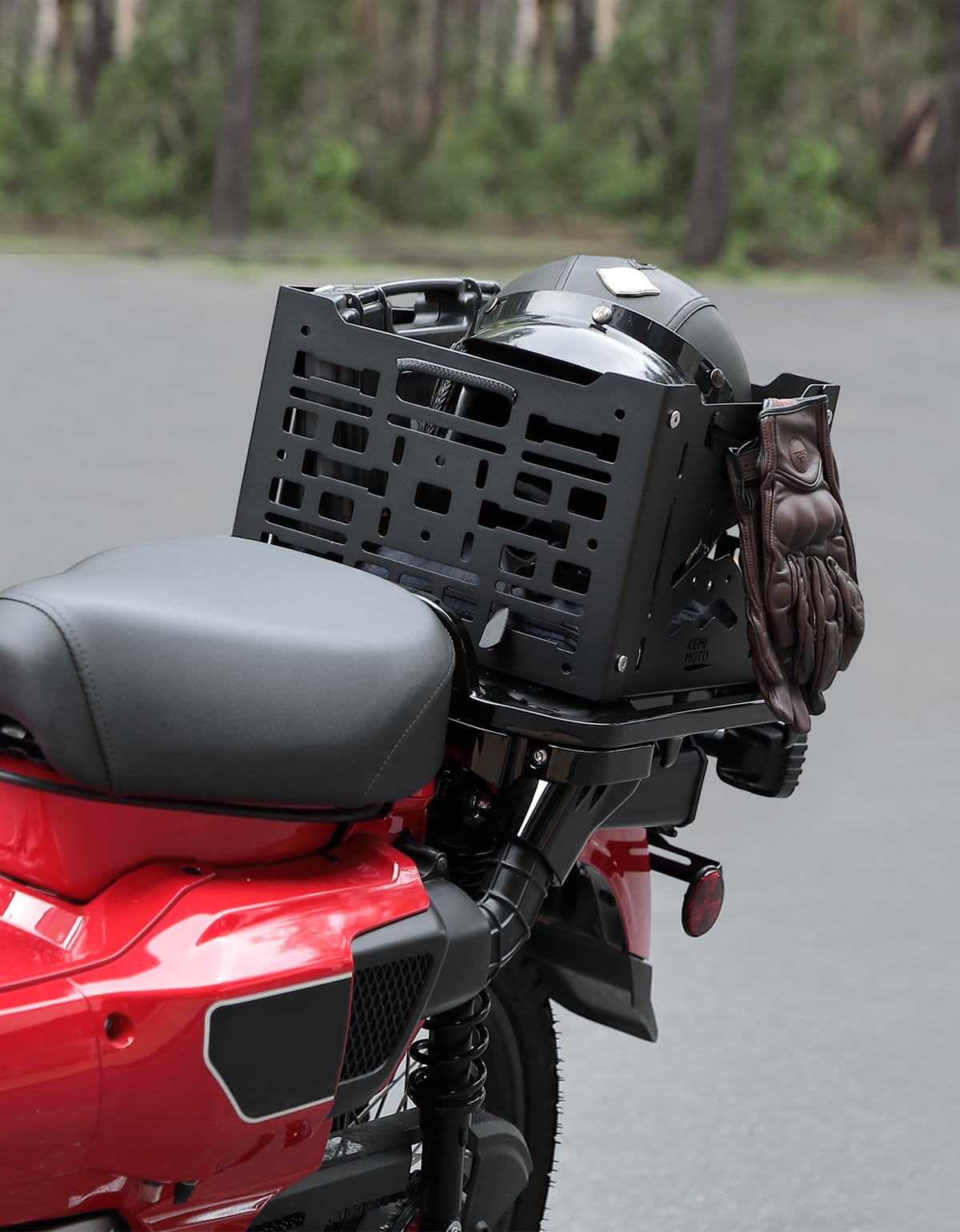 KEMIMOTO Universal Rear Rack Luggage Storage Basket Compatible with Trail 125 CT125 Grom Monkey Navi Super73 Aluminum MOLLE Crate Folding Storage Basket Holder Electric Bike Luggage Rack