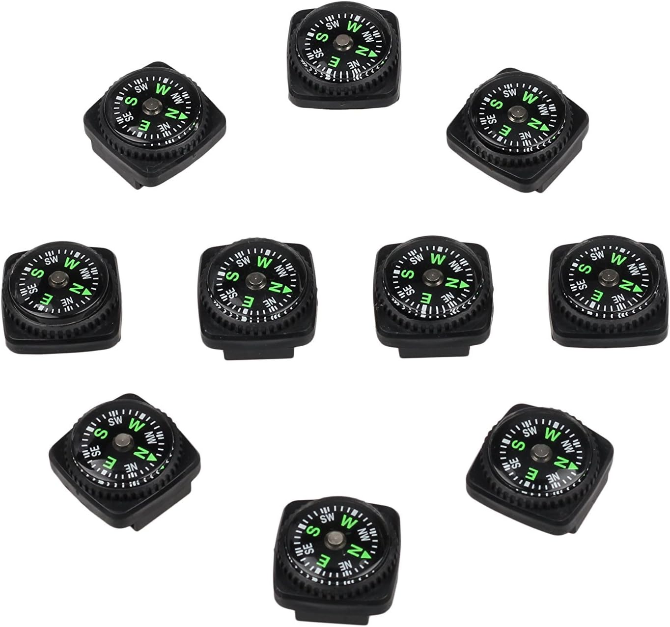 bayite Hard Shell Liquid Filled Button Compass Set for Survival Watch Band Paracord Bracelet Pack of 10