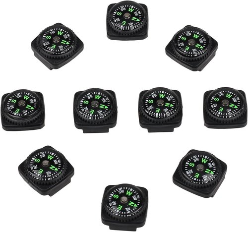 bayite Hard Shell Liquid Filled Button Compass Set for Survival Watch Band Paracord Bracelet Pack of 10
