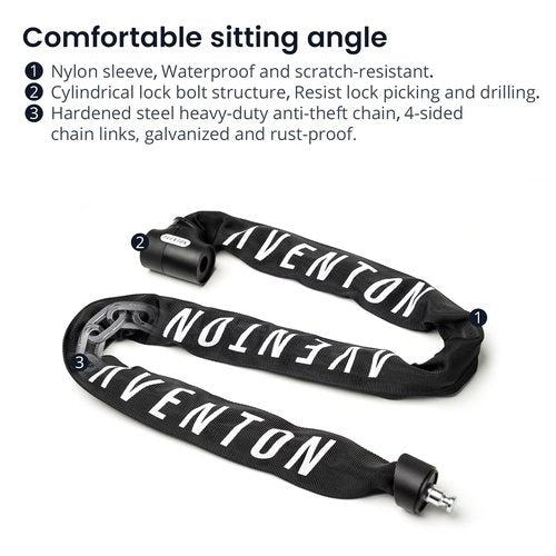Aventon 8mm Thick Chain Lock, 47inch Heavy Duty Anti Theft Bicycle Lock, Equipped with a Waterproof and Scratch-Resistant Nylon Cover, Suitable for Bicycle, Motorcycle,Tricycle, Fence, and Door.