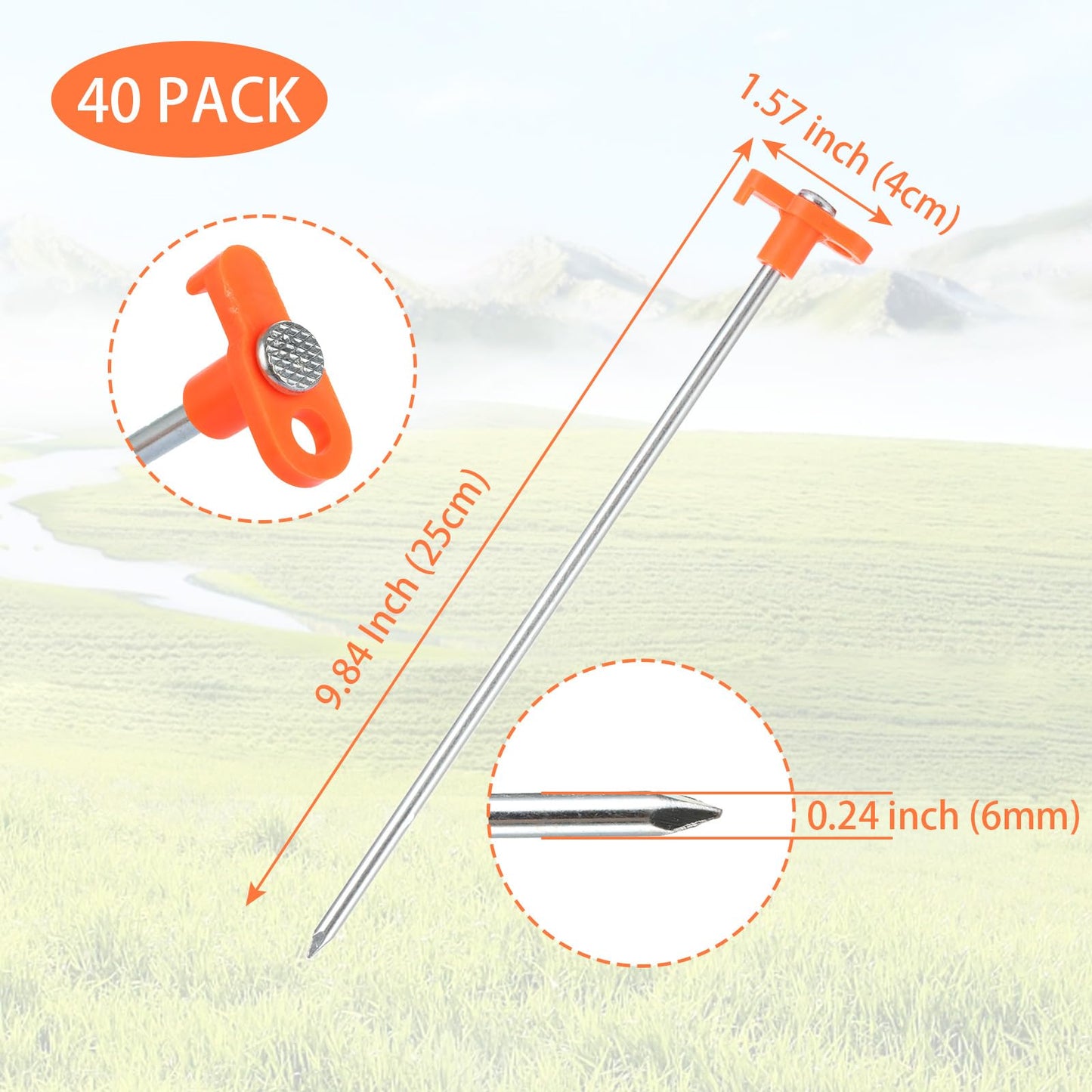 APACALI 40 PCS Metal Tent Stakes Heavy Duty, 10 Inch Yard Stakes Non-Rust Metal Tent Pegs Ground Stakes Tent Spikes Camping Accessories for Camping Patio, Garden, Canopies, Grassland, Outdoor