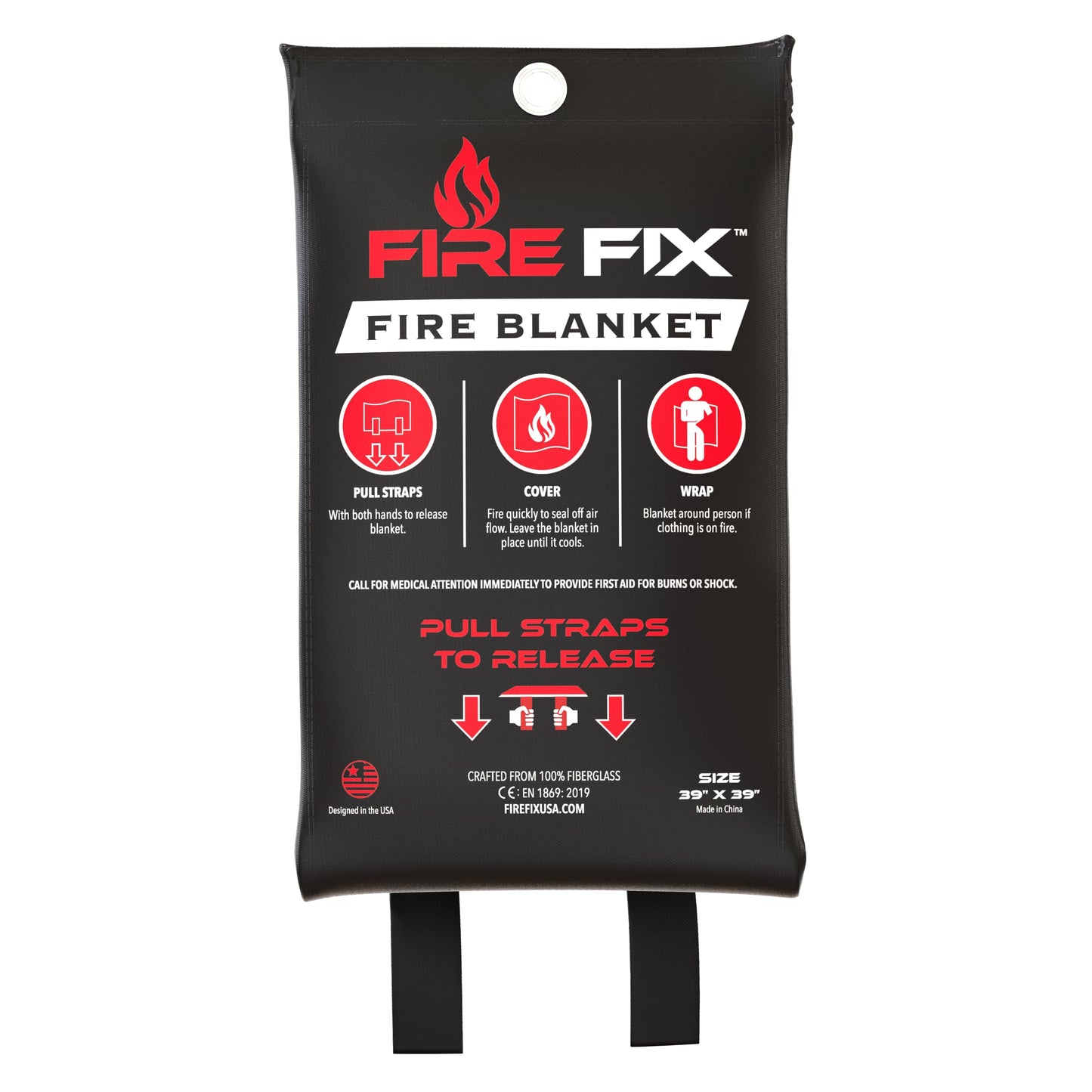 Fire Fix Emergency Fire Blanket for Home & Kitchen | 1-Pack + Mount | Fire Extinguisher for Camping Gear, Car Safety, Hiking, Survival Kit & Welding | Flame Retardant Preparedness Supplies 39" x 39"