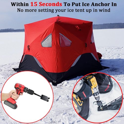 Huntury Ice Anchor Power Drill Adapter for Ice Fishing Shelter, Ice Anchor Adapter for Ice Tent, Ice Fishing Accessories, Ice Shelter Accessories