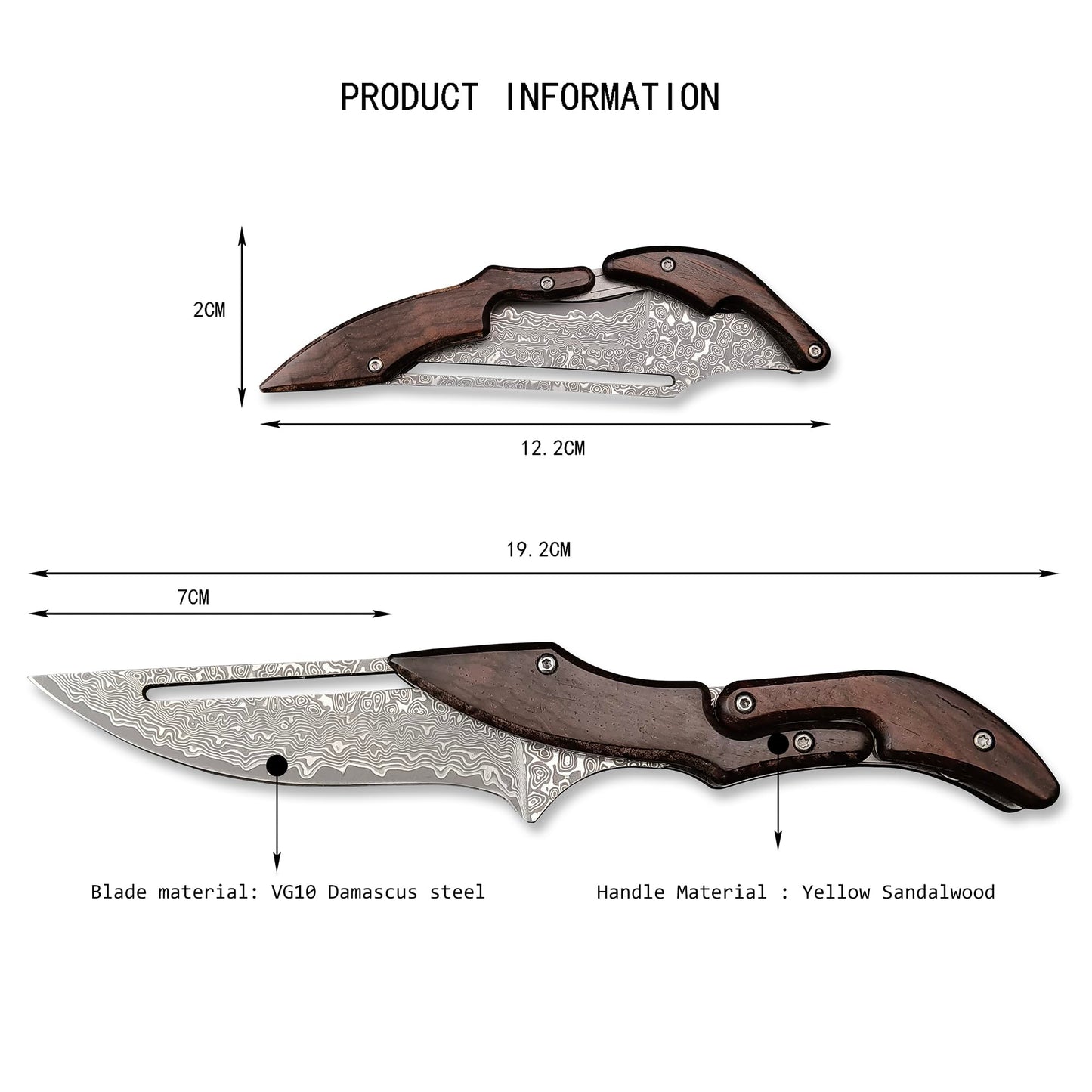 HUAAO Damascus Folding Knife, Yellow Sandalwood Handle with Mechanical Lock, Tactical Pocket Knife for Outdoor Camping Survival Hunting Self Defense Multitool