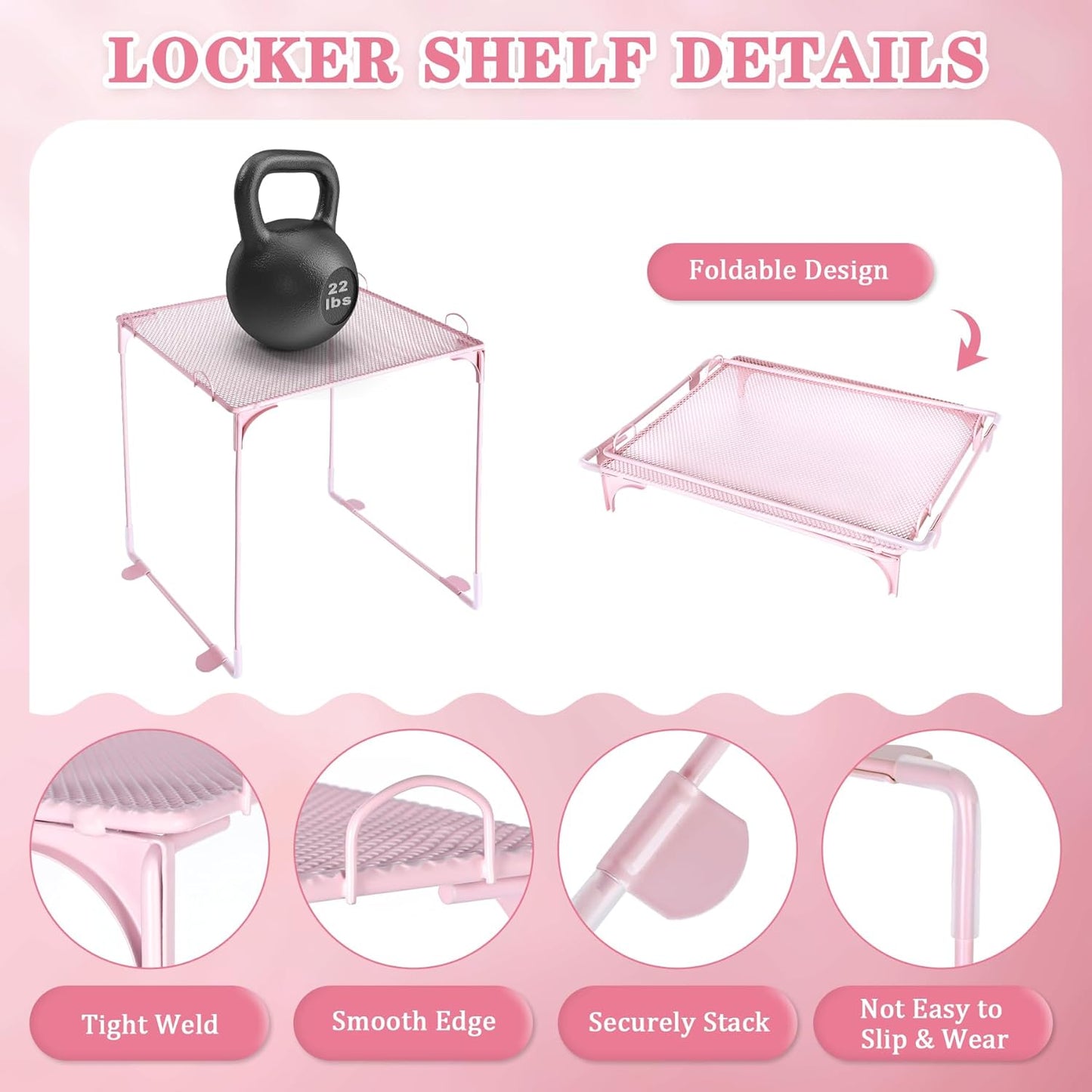 11 PCS Locker Accessories Kit Pink Locker Organizer Decorations Supplies Includes Folding Shelf, Magnetic Mirror & Whiteboard, Pen Holder, Dry Erase Markers, Magnets, Back to School Essentials