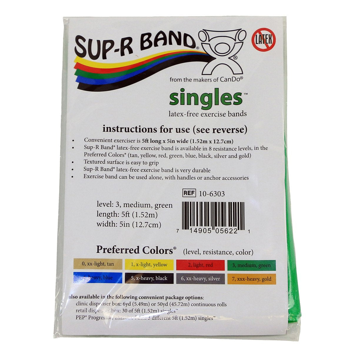 CanDo 10-6323 Sup-R Latex Free Exercise Band, 50yds Length, Green-Medium