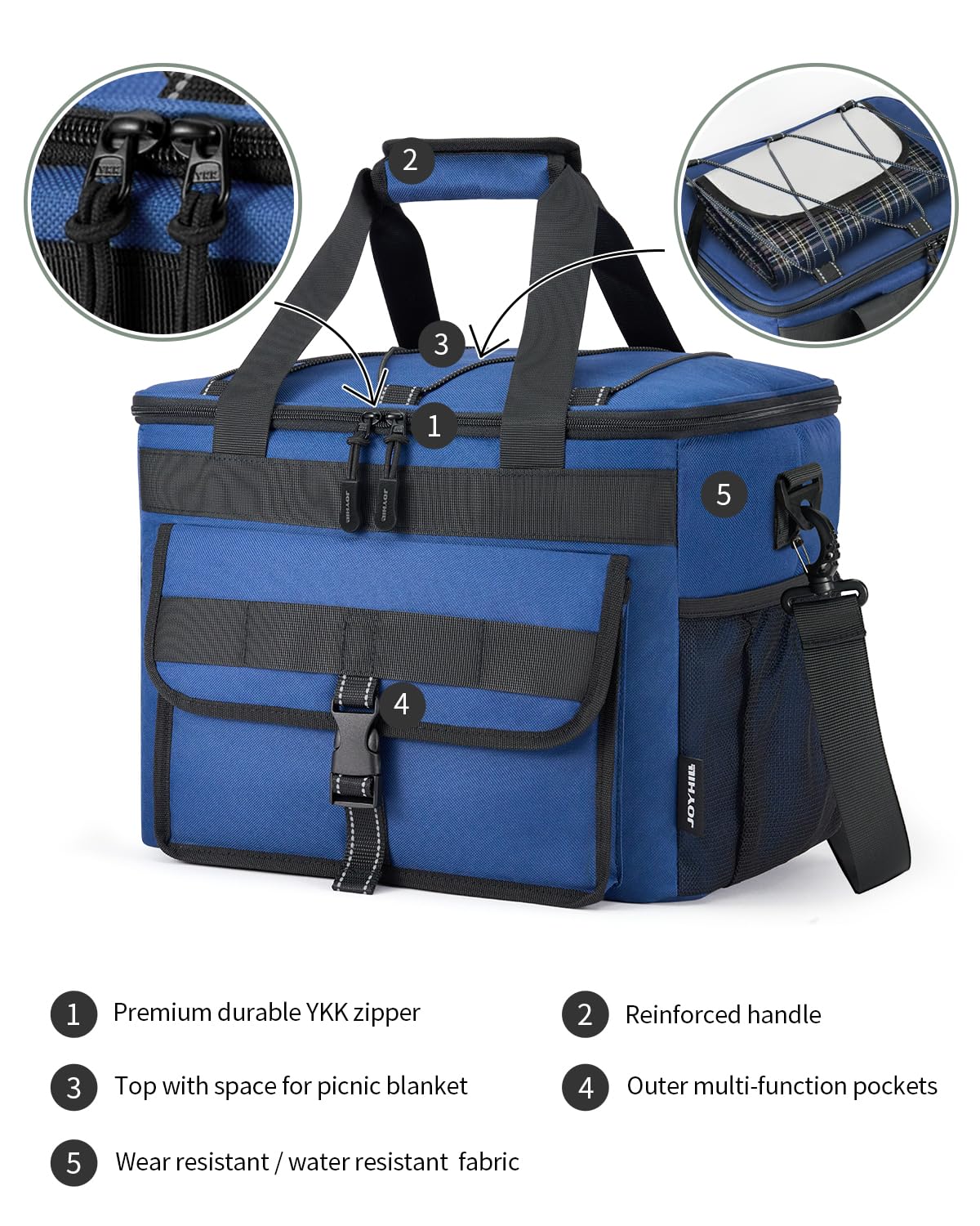 JOYHILL Soft Cooler Bag, Large Insulated Ice Chest Box for Lunch, Leakproof Portable Beach Cooler with Shoulder Strap for Camping,Travel,Picnic, Food Delivery, Green, 30 L/40 Can