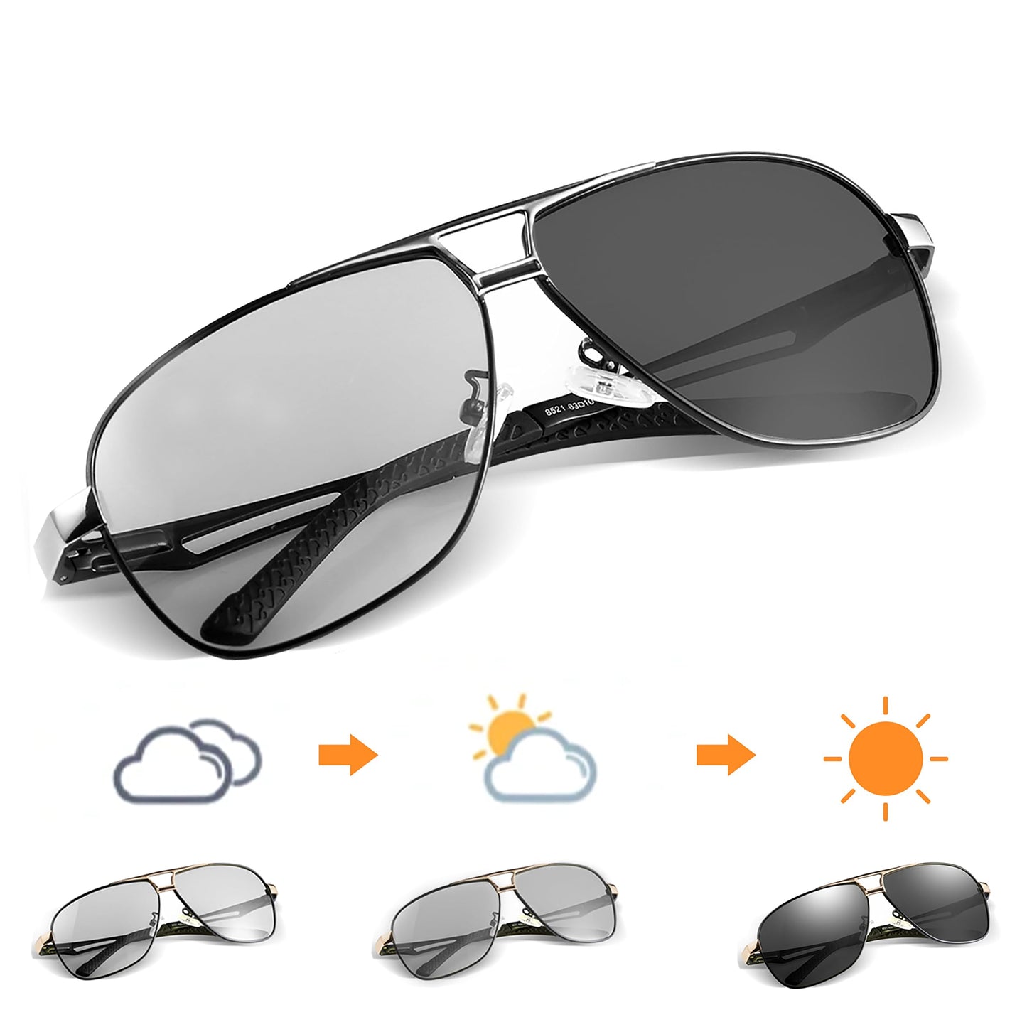 KISSOUL Polarized Photochromic Sports Sunglasses for Men UV-Protection Day & Night Driving Glasses - Al-Mg Metal Ultralight