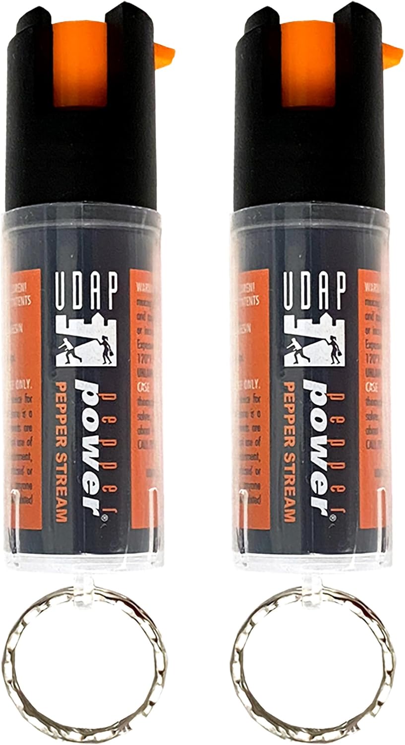 UDAP Pepper Power Keychain OC Compact Self Defense Pepper Spray for Women, Men, and Runners, Travel Size, Powerful Blast Pattern, 10 ft Stream, 2K, 0.4 oz, 2 Pack