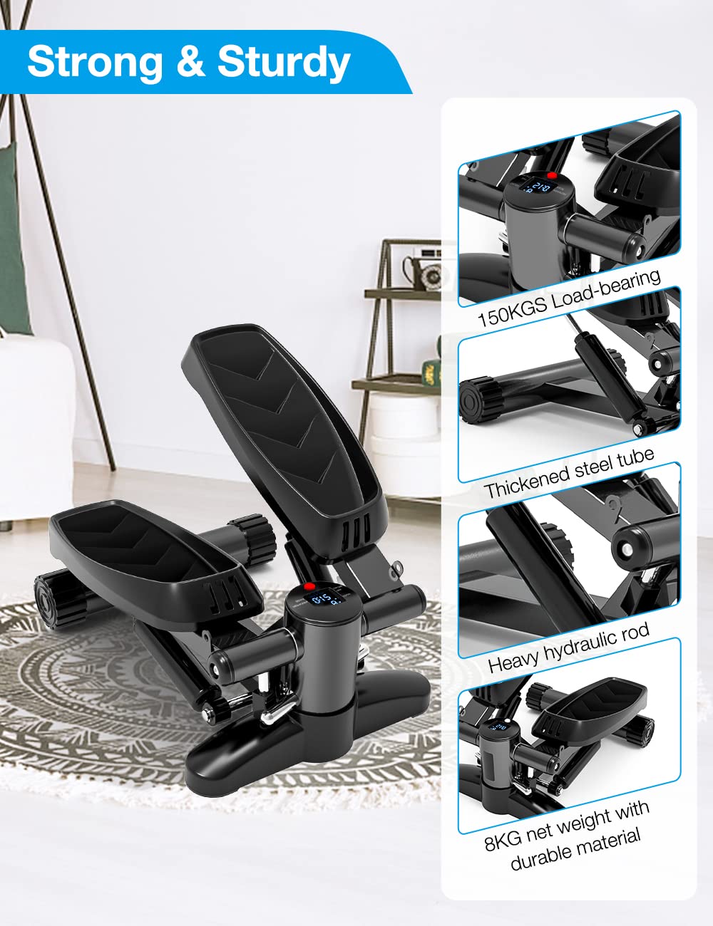 Mini Steppers for Exercise, Portable Mini Stair Stepper Exercise Equipment for Home with Resistance Band & Calories Display & Non-Slip Mat,Aerobic Step Fitness Machines for Office Workout