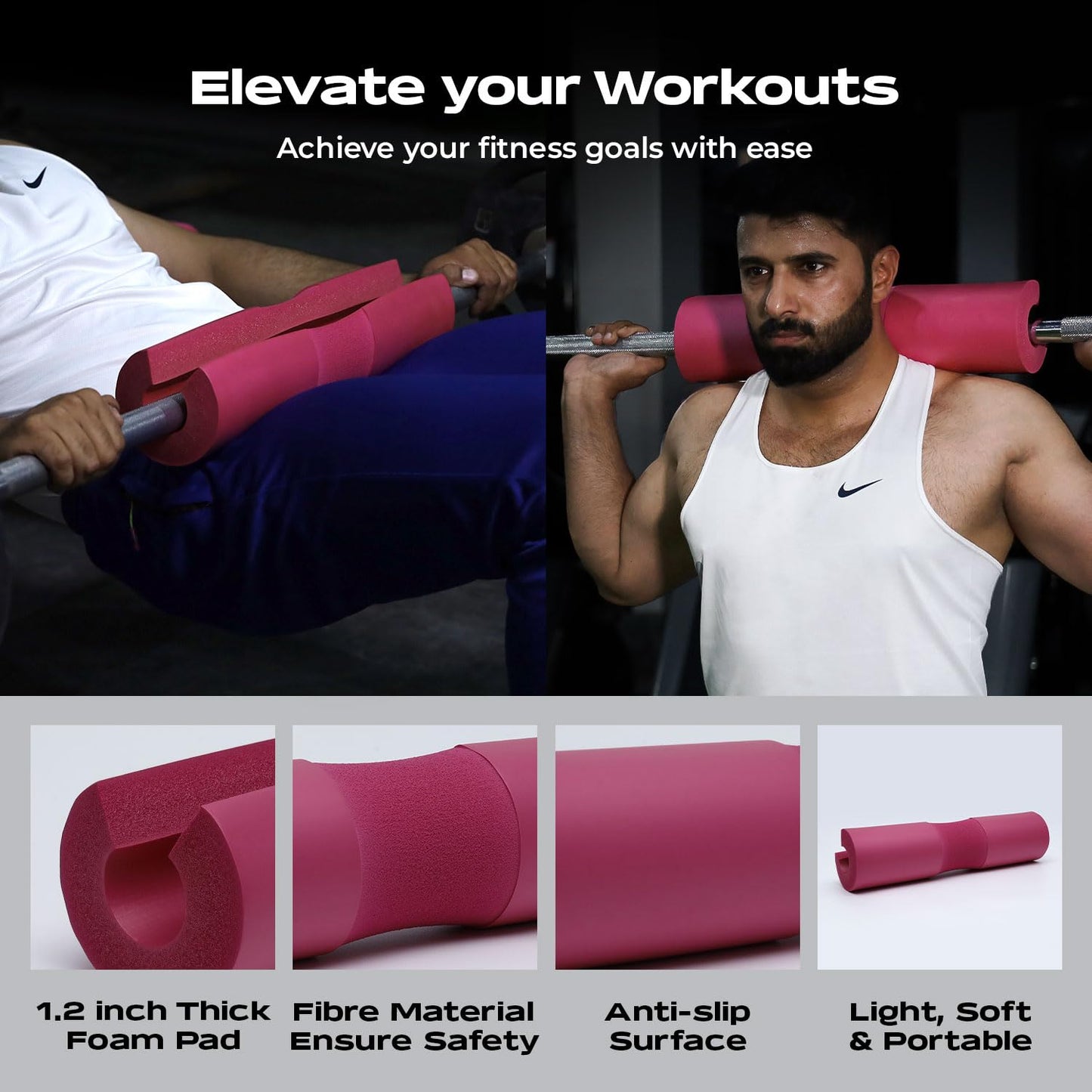 11 Pcs Barbell Pad Set, Gym Accessories Barbell Squat Pad for Hip Thrusts, Lunges,Leg Day,2 Gym Ankle Safety Straps,3 Resistance Bands & 2 Lifting Straps,Barbell Pad with Carry Bag, Towel & Guide Book