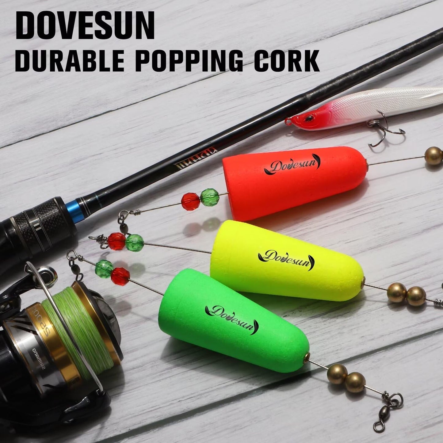 Dovesun Fishing Bobbers Popping Cork Weighted Fishing Floats Fishing Corks Popping Corks for Saltwater Freshwater A-Popper-Buoyancy:1.1oz(30g)-Float Length:2.9in/73.5mm*6pcs