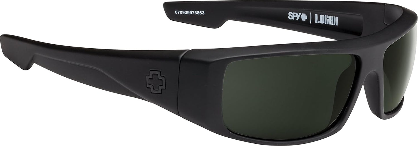 Spy Optic Logan 670939973864 Polarized Wrap Sunglasses, (Soft Matte Black/Happy Gray/Green Polar)