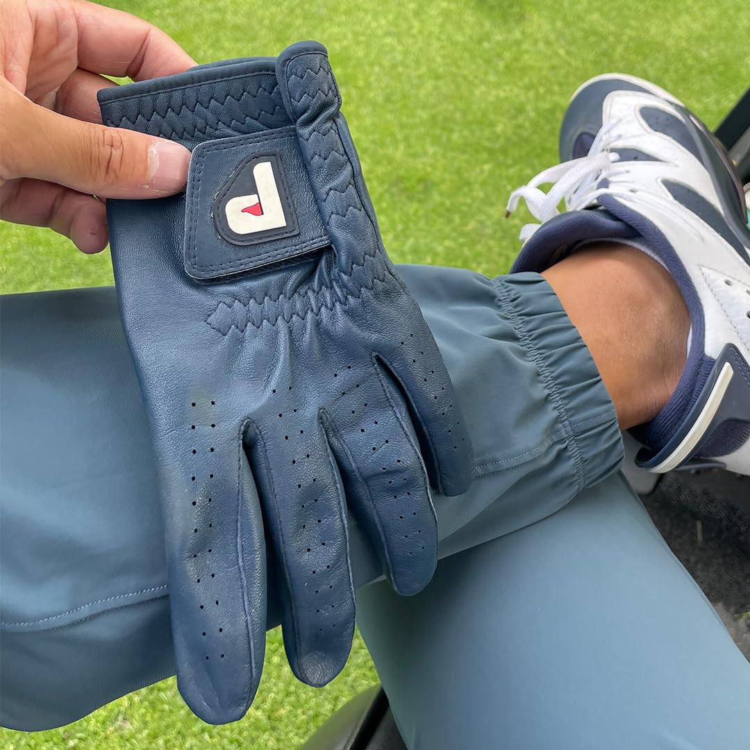 Men's Golf Glove - Genuine High Performance Cabretta Leather - Individual Red Blue and White - Putting Ball Marker Included - Glove for Right Handed and Left Handed Golfer (Single Pack)