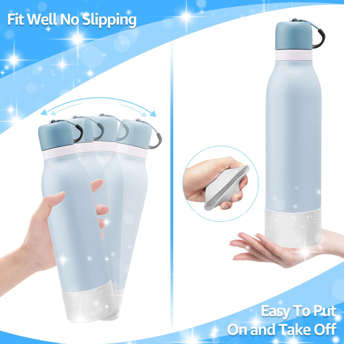 2 PCS Protective Glitter Silicone Boot for Owala 24oz Freesip Twist, Water Bottle Boot Accessories, No Scratche Bottom Bumper Protector for Cup with 2.85-2.95" Bottom, Bling No-Slip Sleeve Cover White