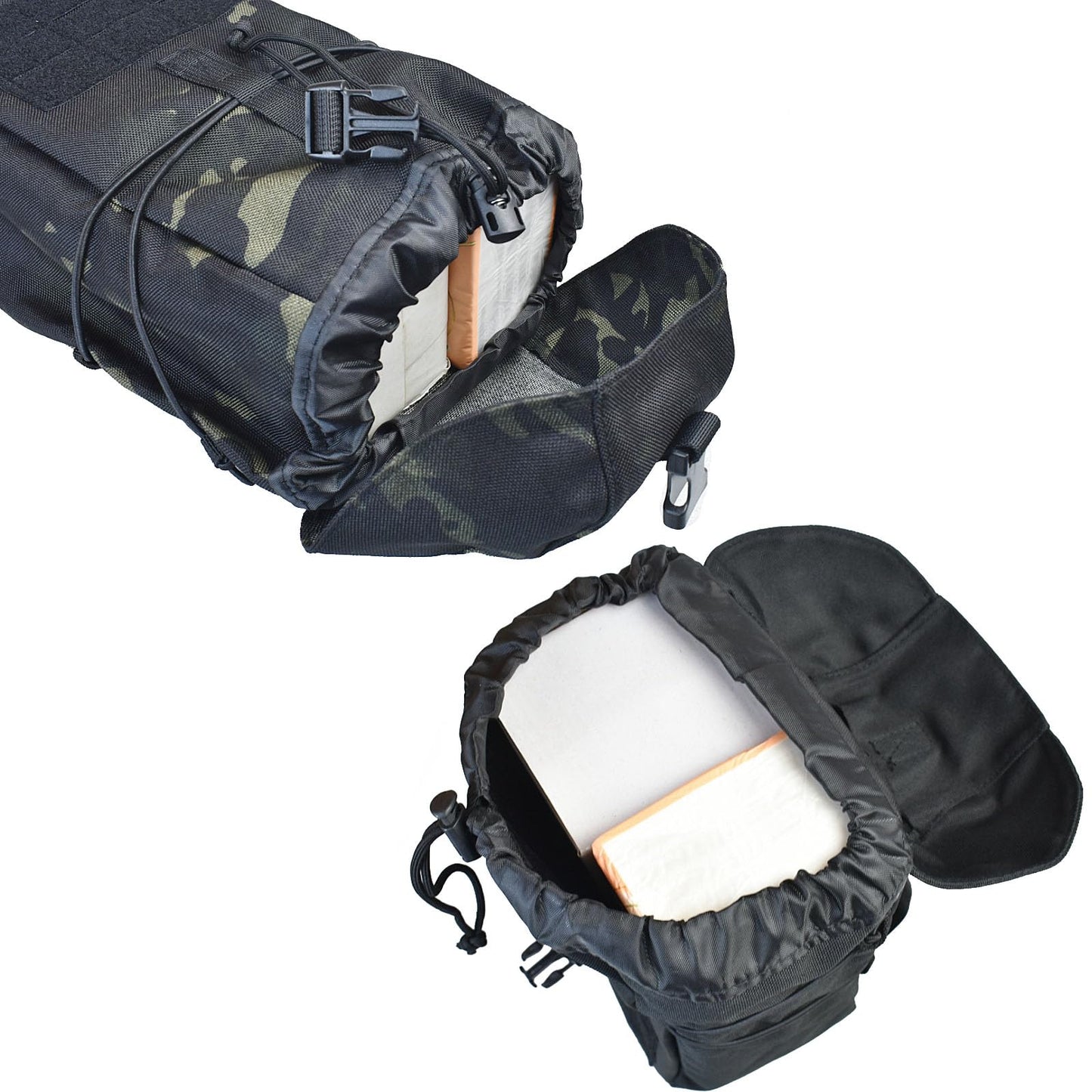 Tactical Molle Pouch Large Capacity Dump Pouch Drawstring Magazine Tactical Utility Pouch Recycling Pouch Bag Belt Waist Bag (Black camo)