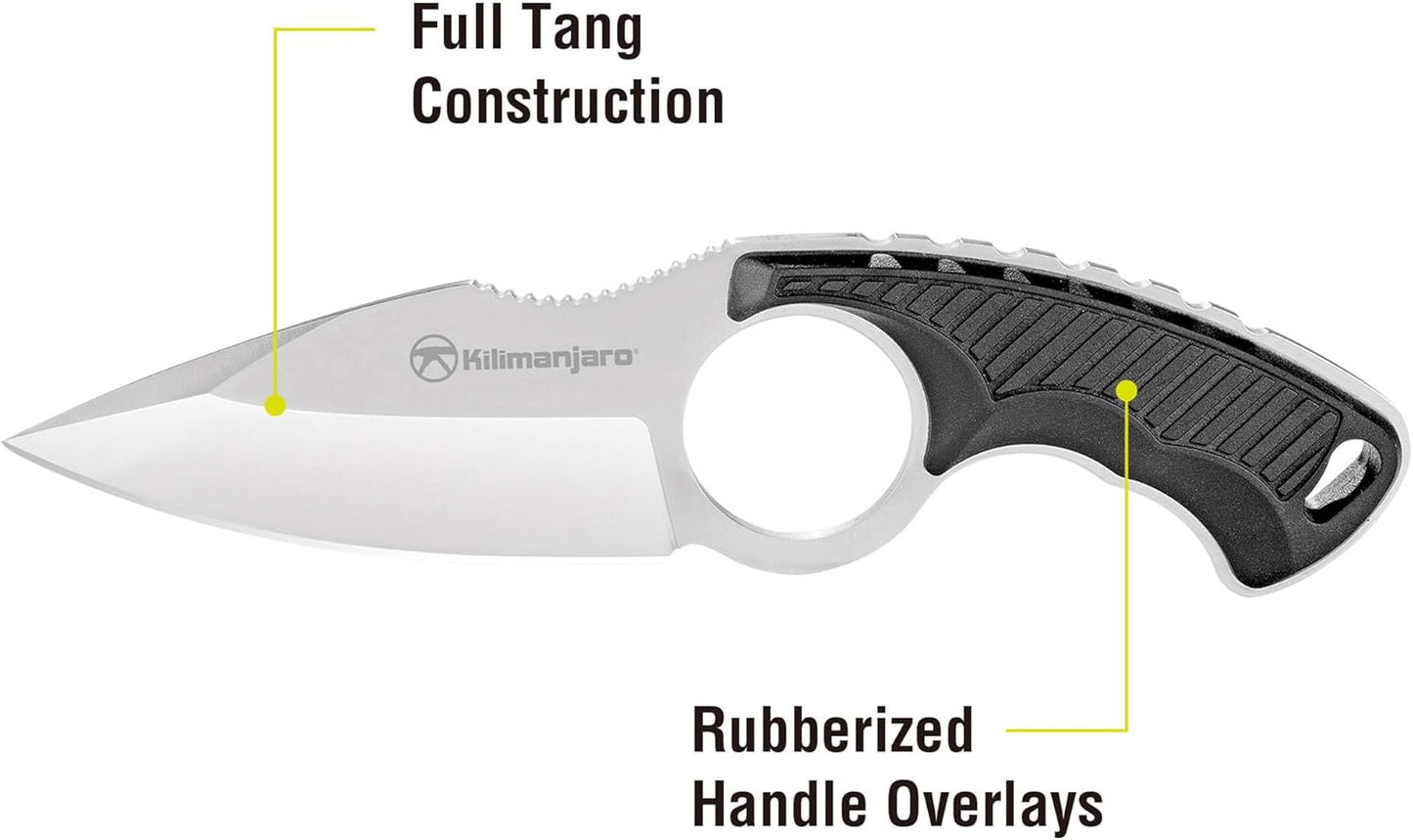 Kilimanjaro 910106 Men's Stretta Tactical Neck Knife - with 6.4-inch overall length, 8Cr13MoV Stainless Steel 3.2-inch Blade, Formed Sheath and carry chained included