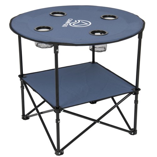CAMP & GO 28" Round Lightweight Fabric Portable Folding Beach Cupholders Table, Slate Blue