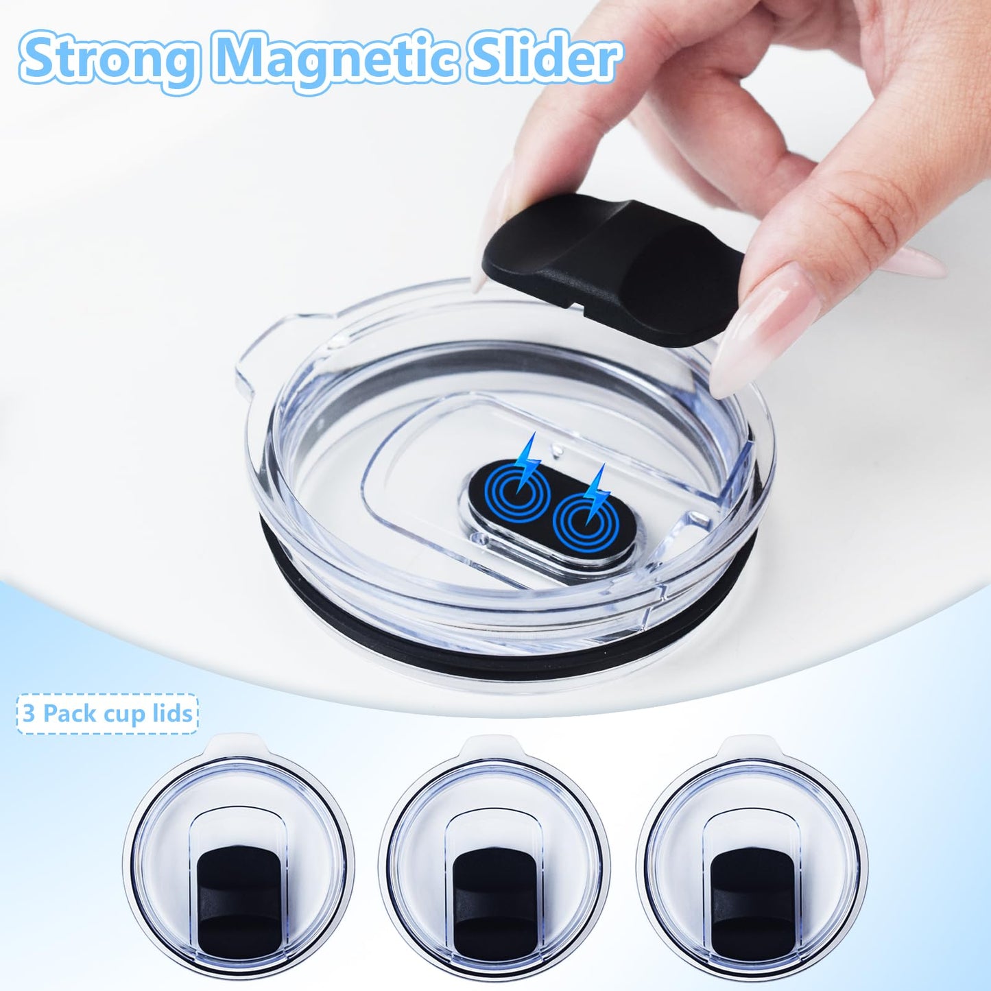 3 Pack 20 oz Tumbler Lid, Magnetic Slider Replacement Lids for YETI 20 oz Tumbler, 10/24 oz Mug and 10 oz Lowball, Spill Proof Cup Lids Covers Compatible for Ozark Trail, Old Style Rtic, BPA Free