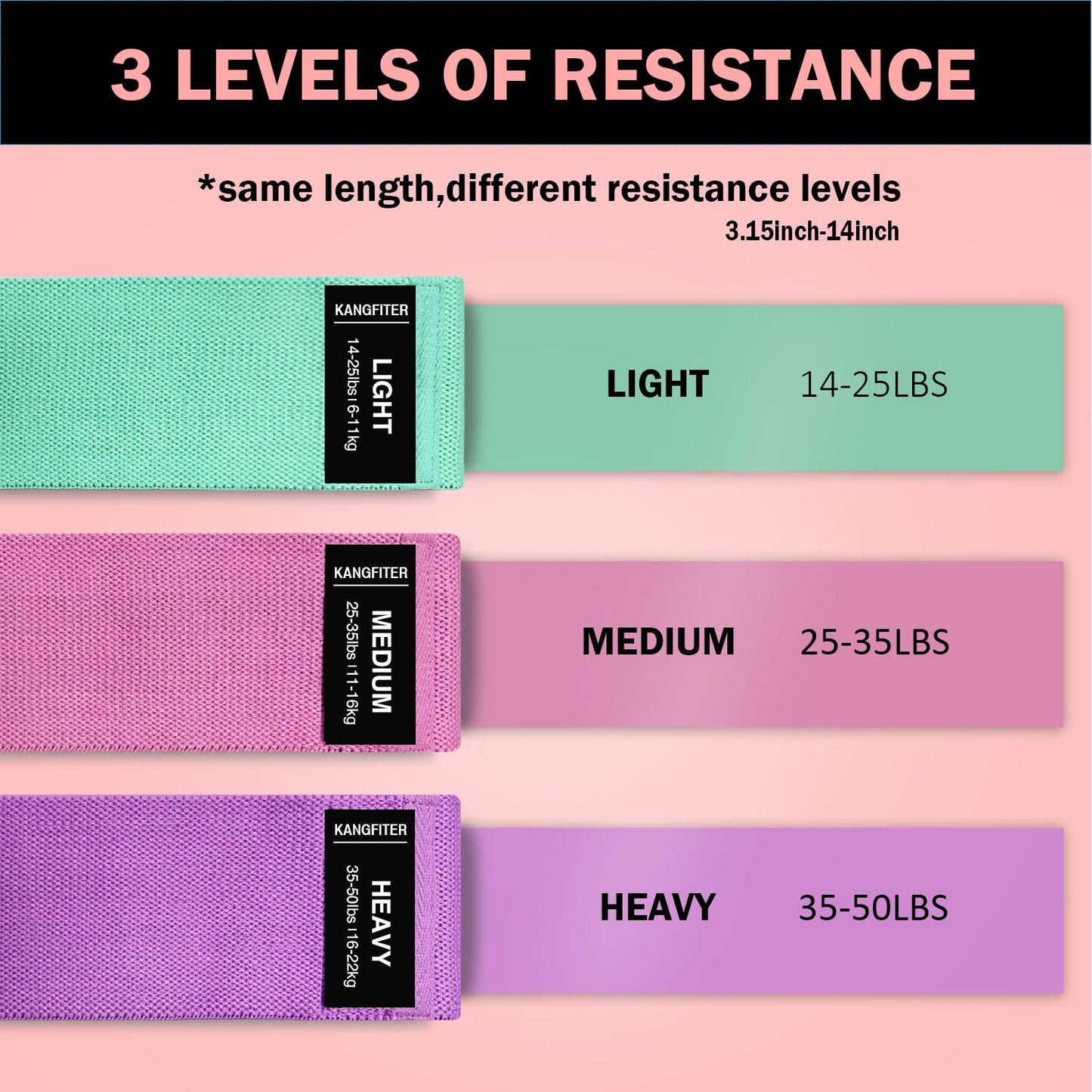 KANGFITER Non-Slip Fabric Resistance Bands for Working Out, Loop Exercise Bands for Booty Leg, Butt, Glute, Workout Bands with Tape Measure and Hair Ties for Home Gym Fitness, Yoga, Pilates