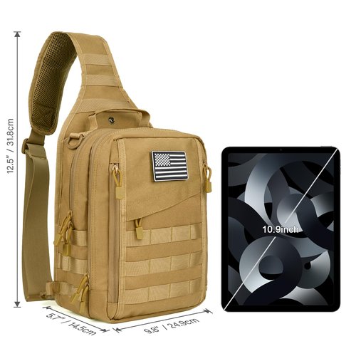 HAOMUK Tactical Sling Bag Backpack for Men with Pistol Holster Military Shoulder Crossbody Bag for Concealed Carry - Khaki